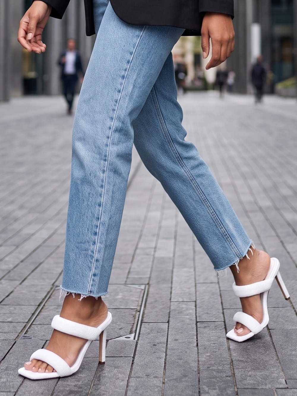 Good American French Terry High Heel in White - Picture 2 of 6